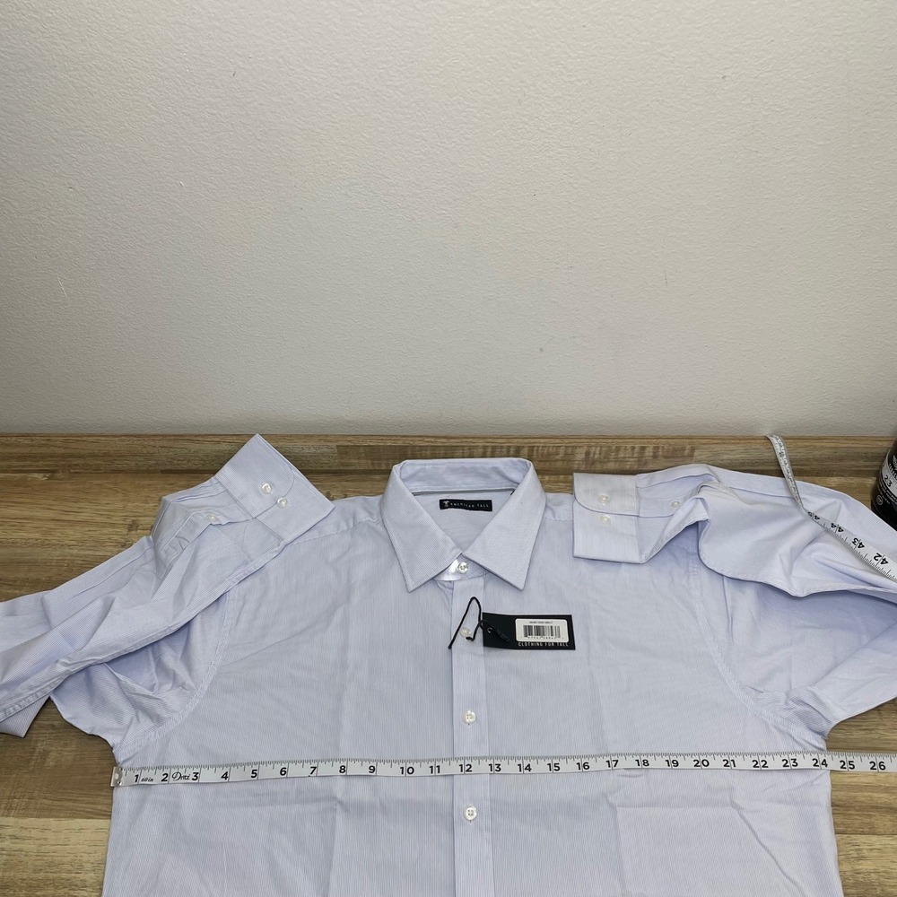 American Tall Mens Blue White Micro Stripe Dress Shirt Large Tall New With Tags - Picture 7 of 9